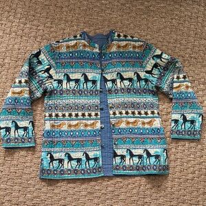 Quilted Reversible Blue Horse Arts & Crafts Patterned Jacket